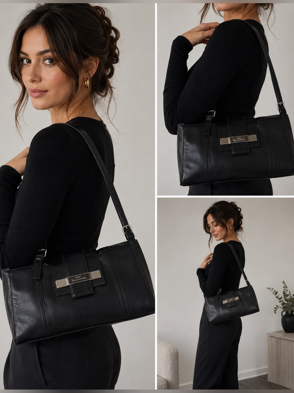 Vintage RAF Valentino Black Leather Shoulder Bag Made in Italy